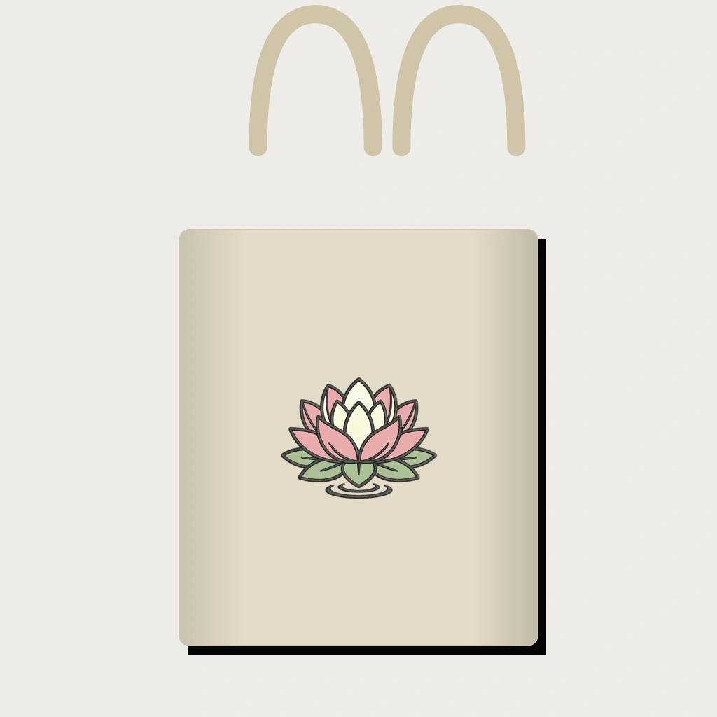Embroidered Single Lotus Flower Tote, Product, Oyster
