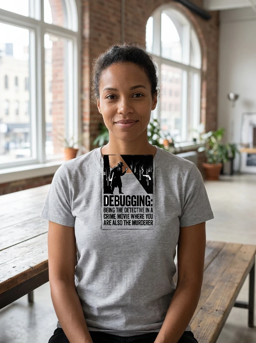 Tee That Says "debugging: Being, Worn, Ash