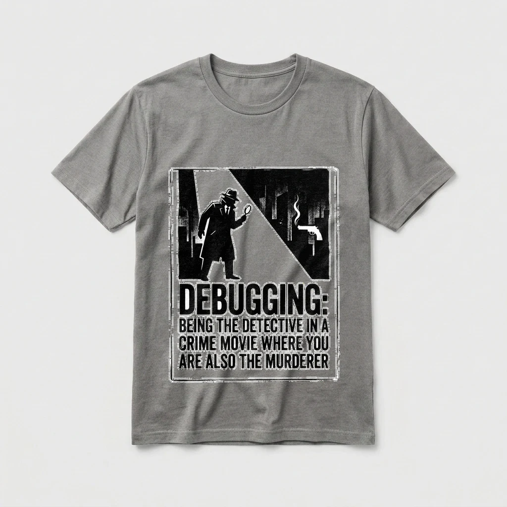 Tee That Says "debugging: Being, Product, Ash