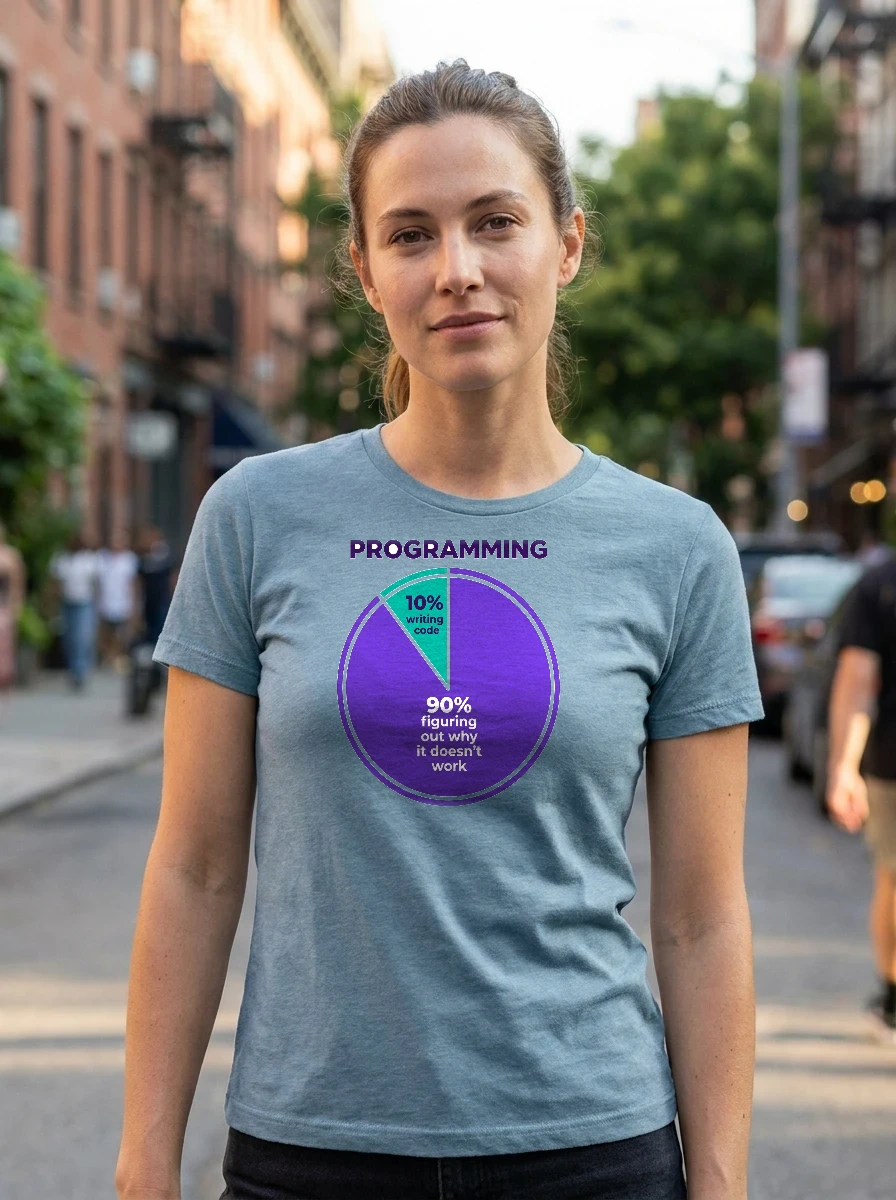 Tee That Says "programming Is 10%, Worn, Heather Prism Dusty Blue