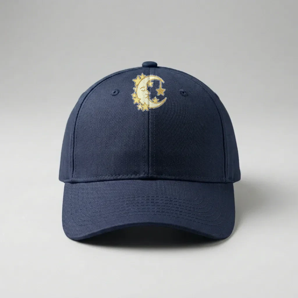 Embroidered Crescent Moon and Stars Cap, Product, Navy