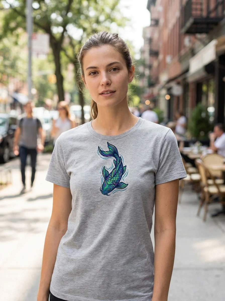 Aurora Koi Swimming Tee, Worn, Ash