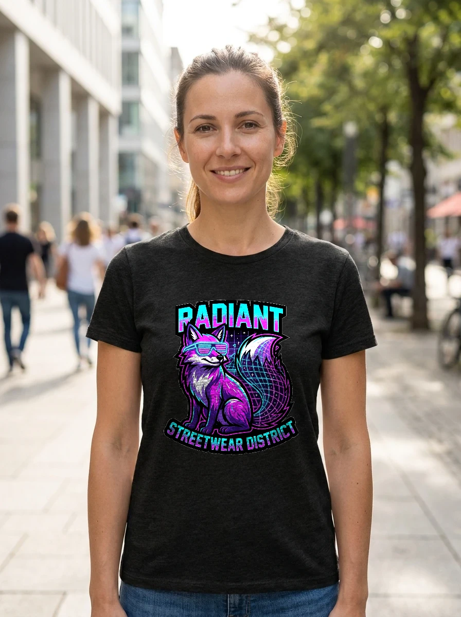 Retro Synthwave Fox Tshirt, Worn, Black Heather