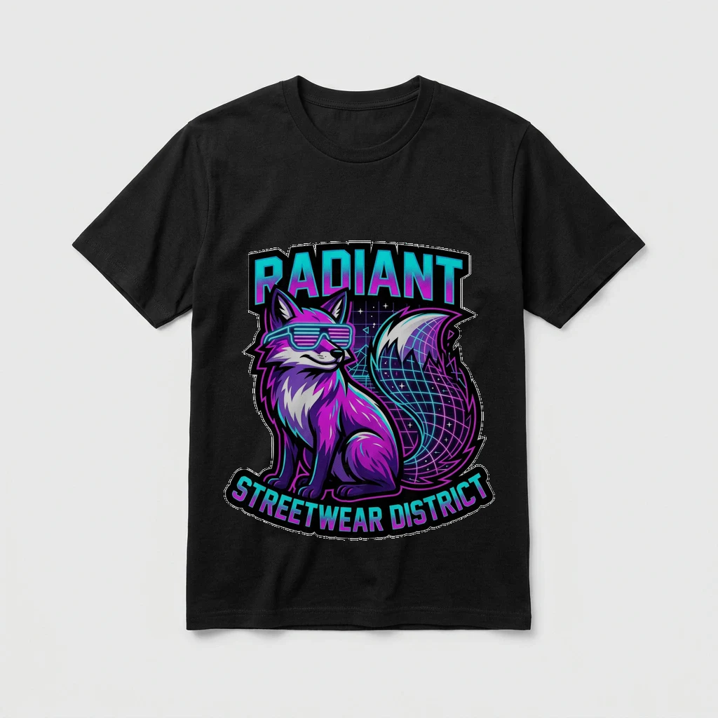 Retro Synthwave Fox Tshirt, Product, Black Heather