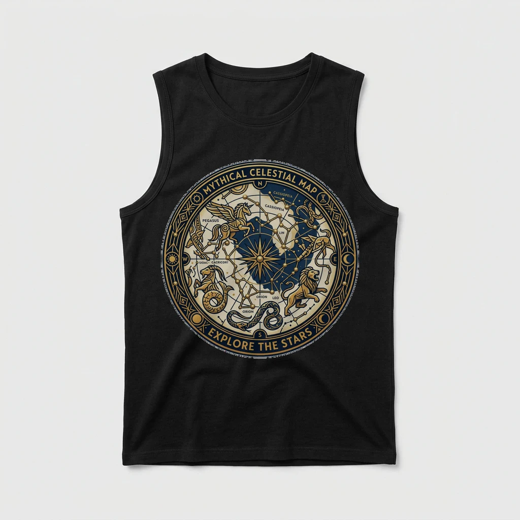Constellation Star Map, Gold Lines Tank, Product, Black