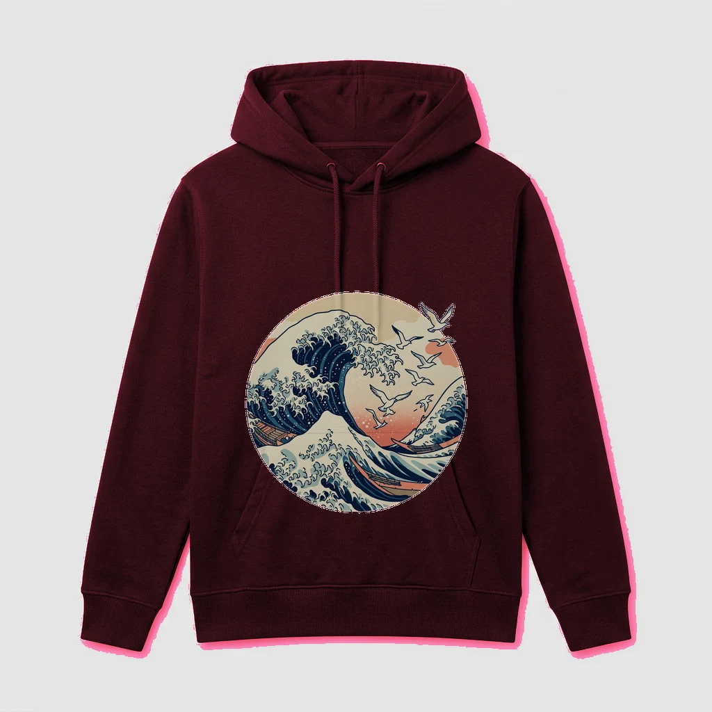 Ukiyo-e Great Wave Hoodie, Product, Maroon