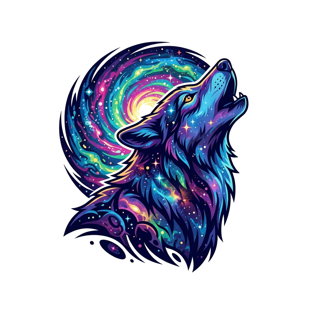 Artwork generated from 'cosmic wolf howling at galaxy'