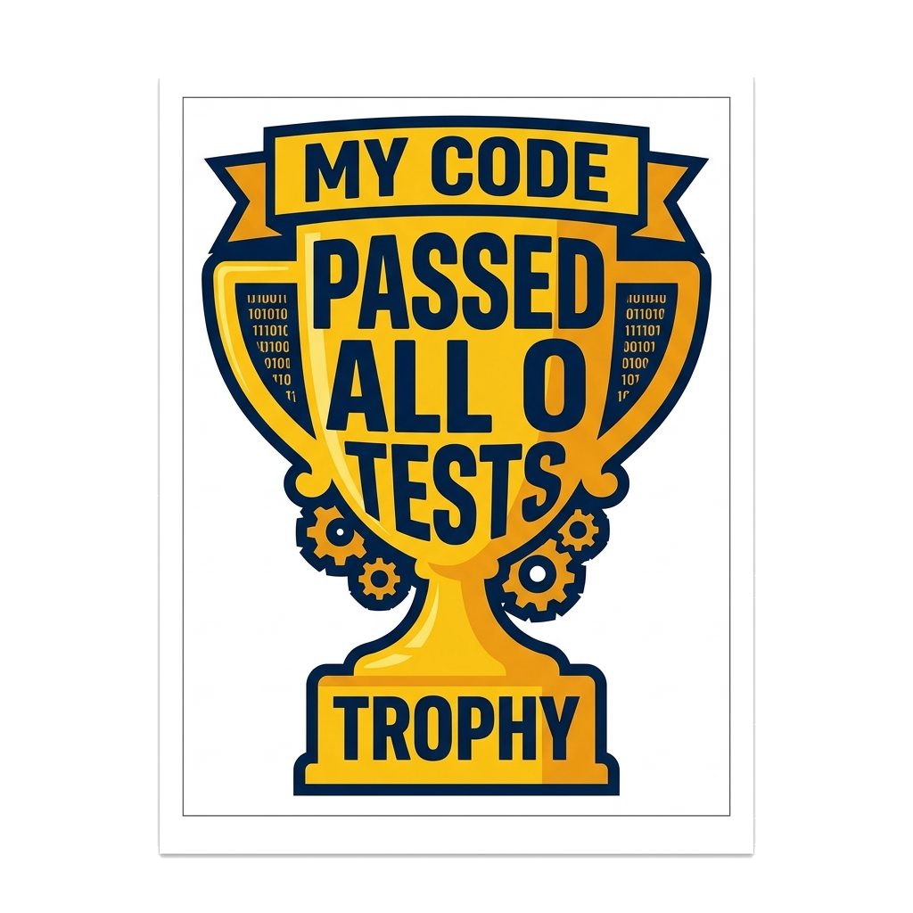 Artwork generated from 'sticker that says "my code passed all 0 tests" trophy'