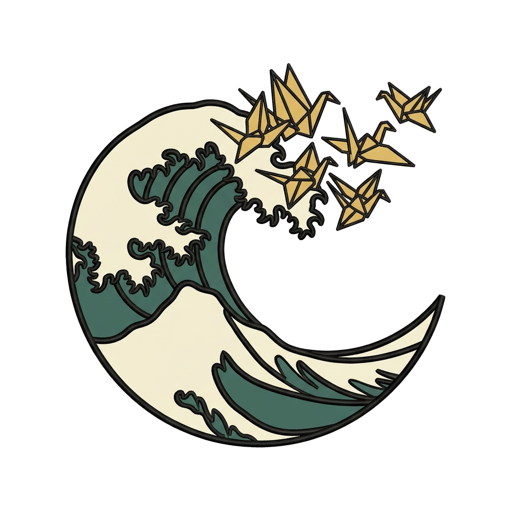 Artwork generated from 'embroidered ocean wave line cap on navy'