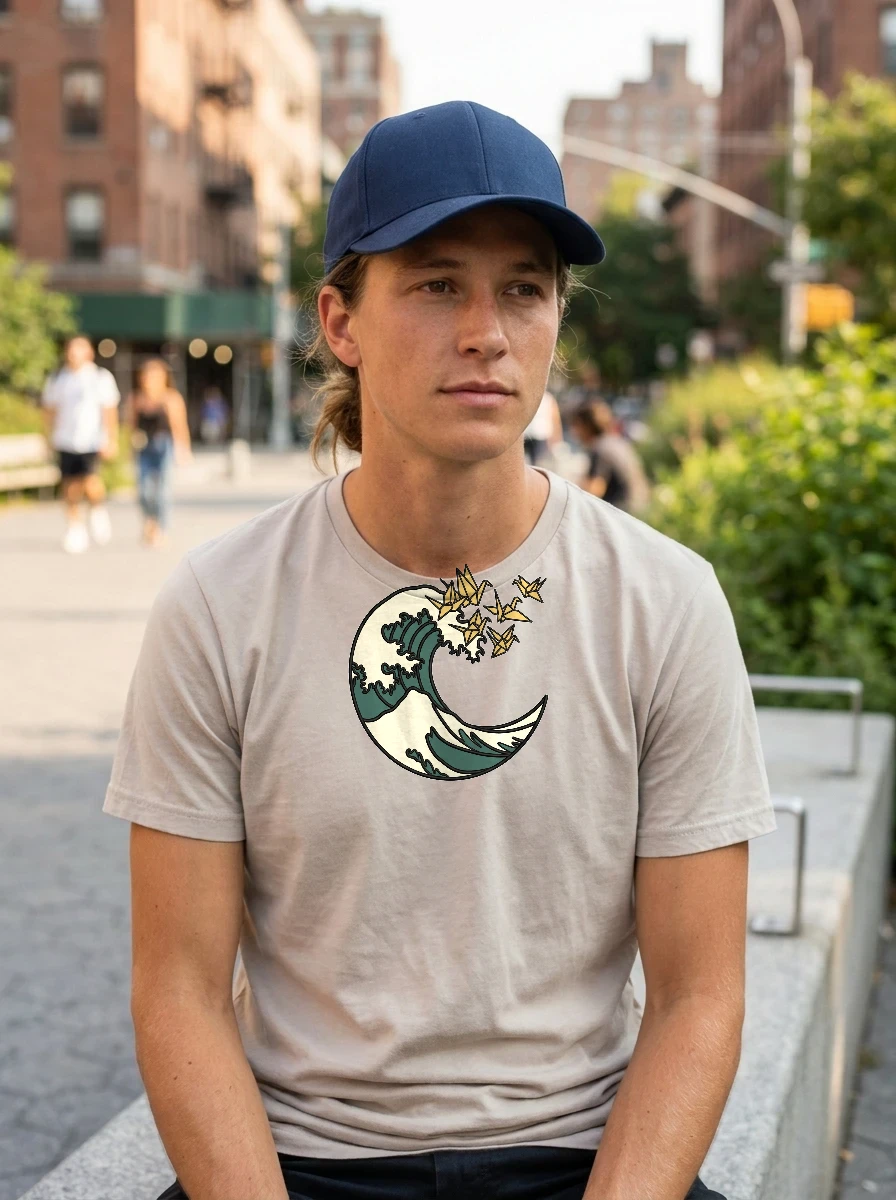 Embroidered Ocean Wave Line Cap, Worn, Navy