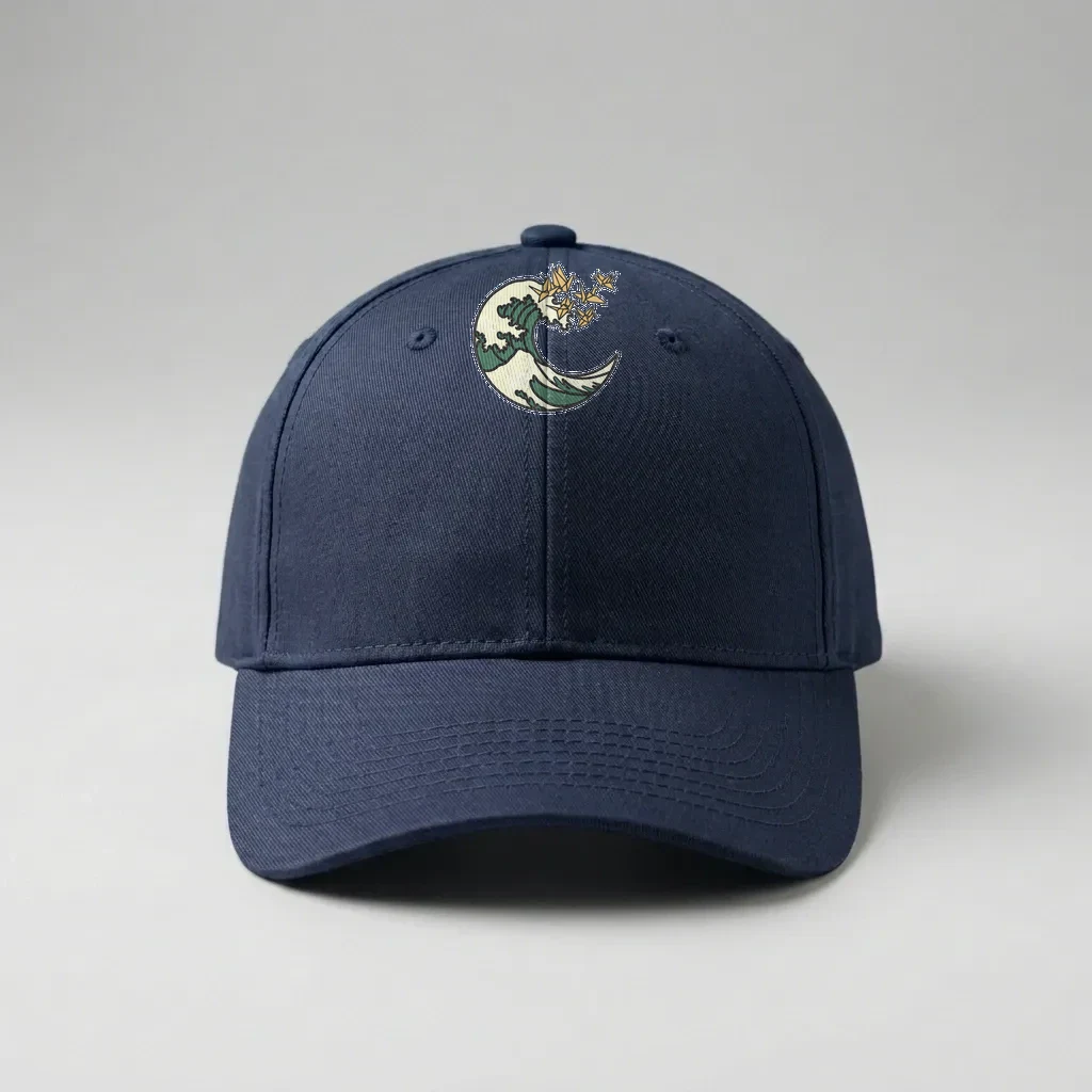 Embroidered Ocean Wave Line Cap, Product, Navy