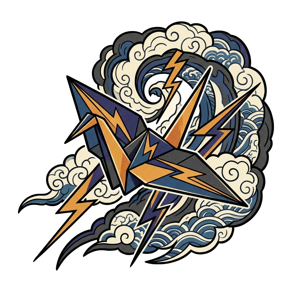 Artwork generated from 'paper crane origami storm tee'