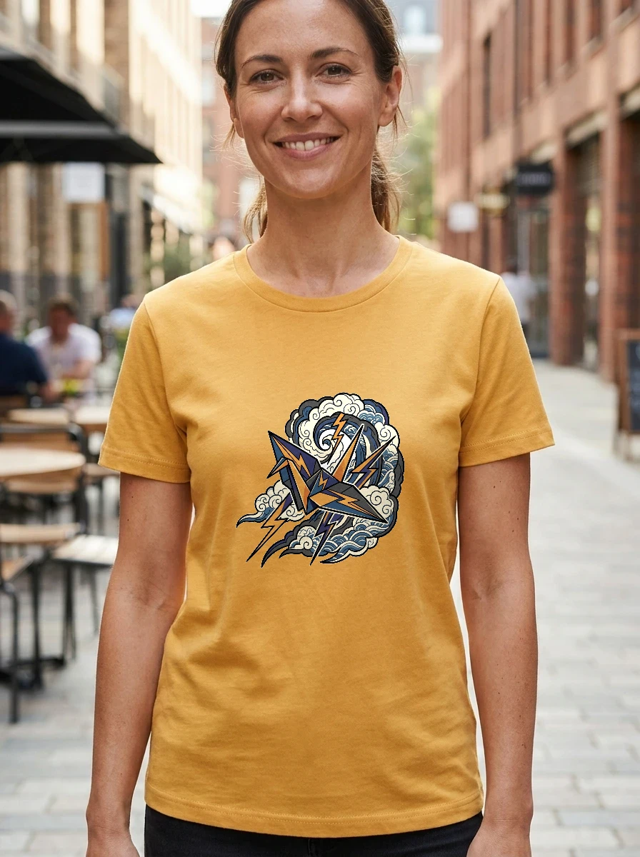 Paper Crane Origami Storm Tee, Worn, Yellow