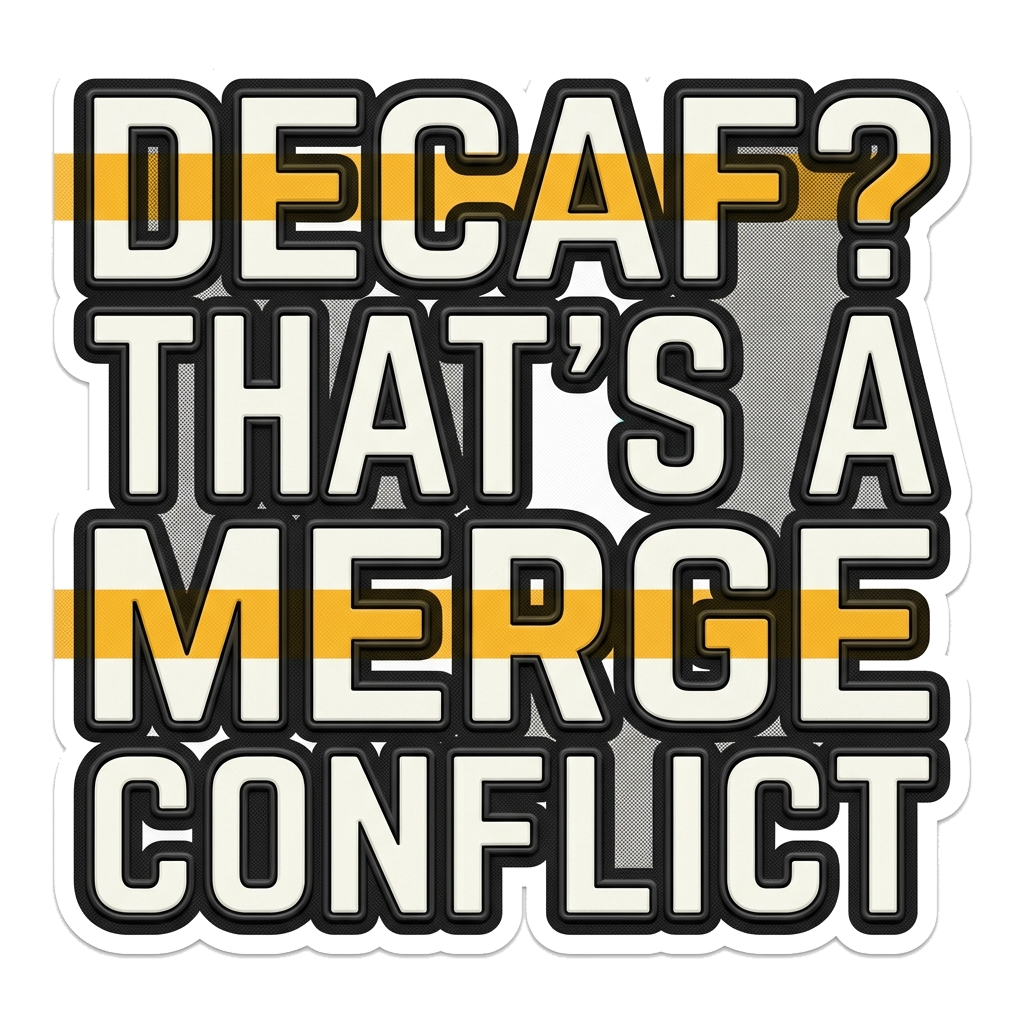 Artwork generated from 'mug that says "decaf? that's a merge conflict"'