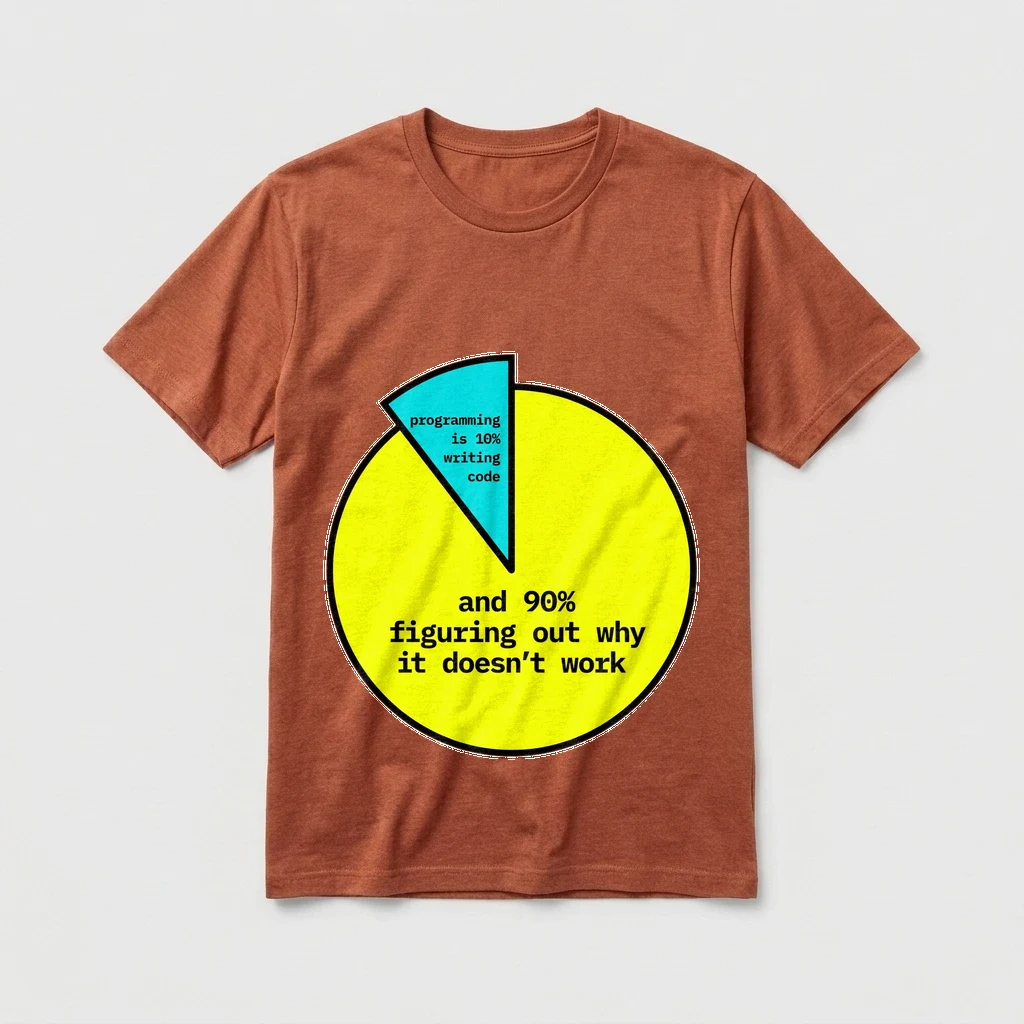 Tee That Says "Programming Is 10% Writing Code and 90%…", Product, Heather Clay