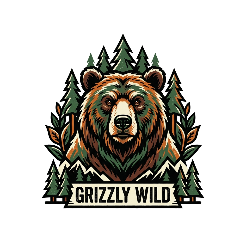 Artwork generated from 'wild grizzly bear in pine forest t-shirt'