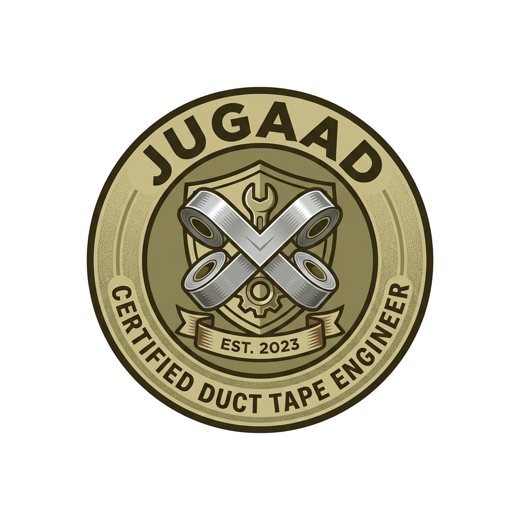Artwork generated from 'tee that says "jugaad: certified duct tape engineer" crest on khaki'