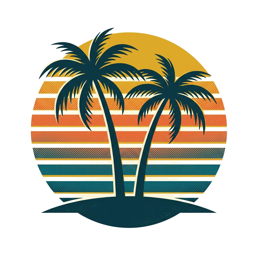 Artwork generated from 'retro sunset palm trees'