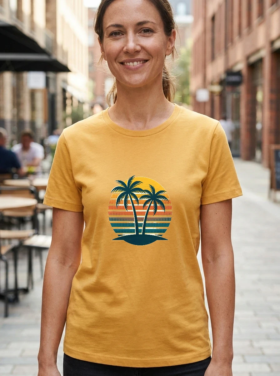 Retro Sunset Palm Trees, Worn, Yellow