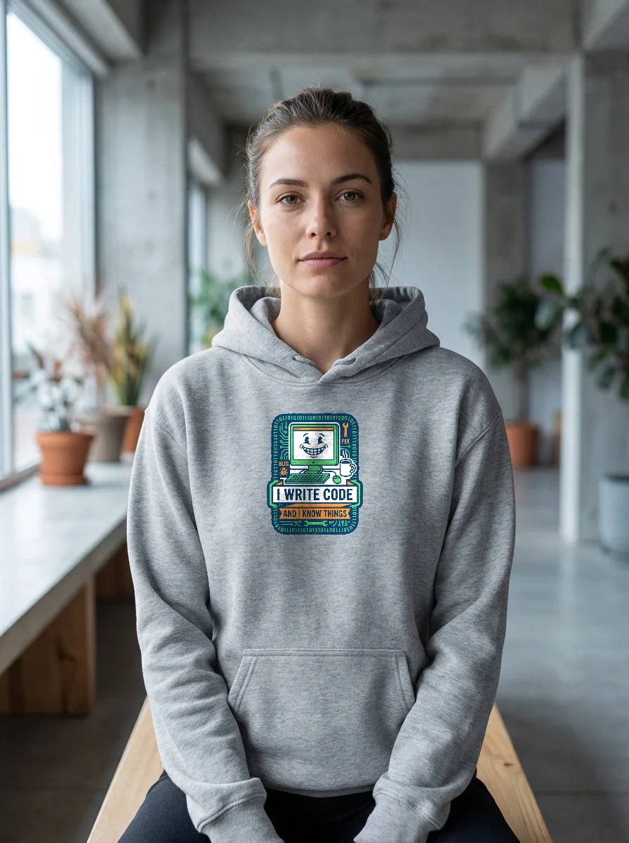 Developer Meme Hoodie, Worn, Athletic Heather