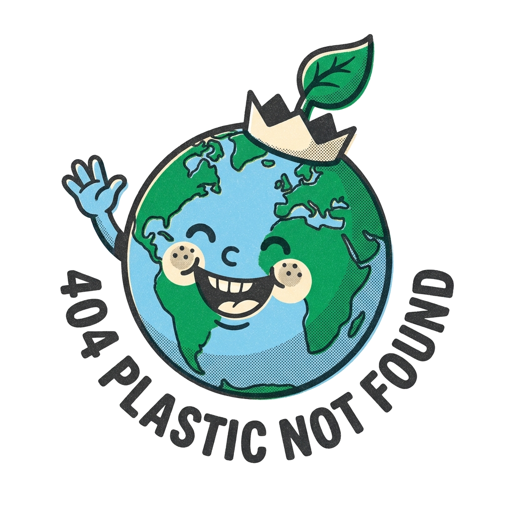 Artwork generated from 'tote bag that says "404 plastic not found" happy earth'