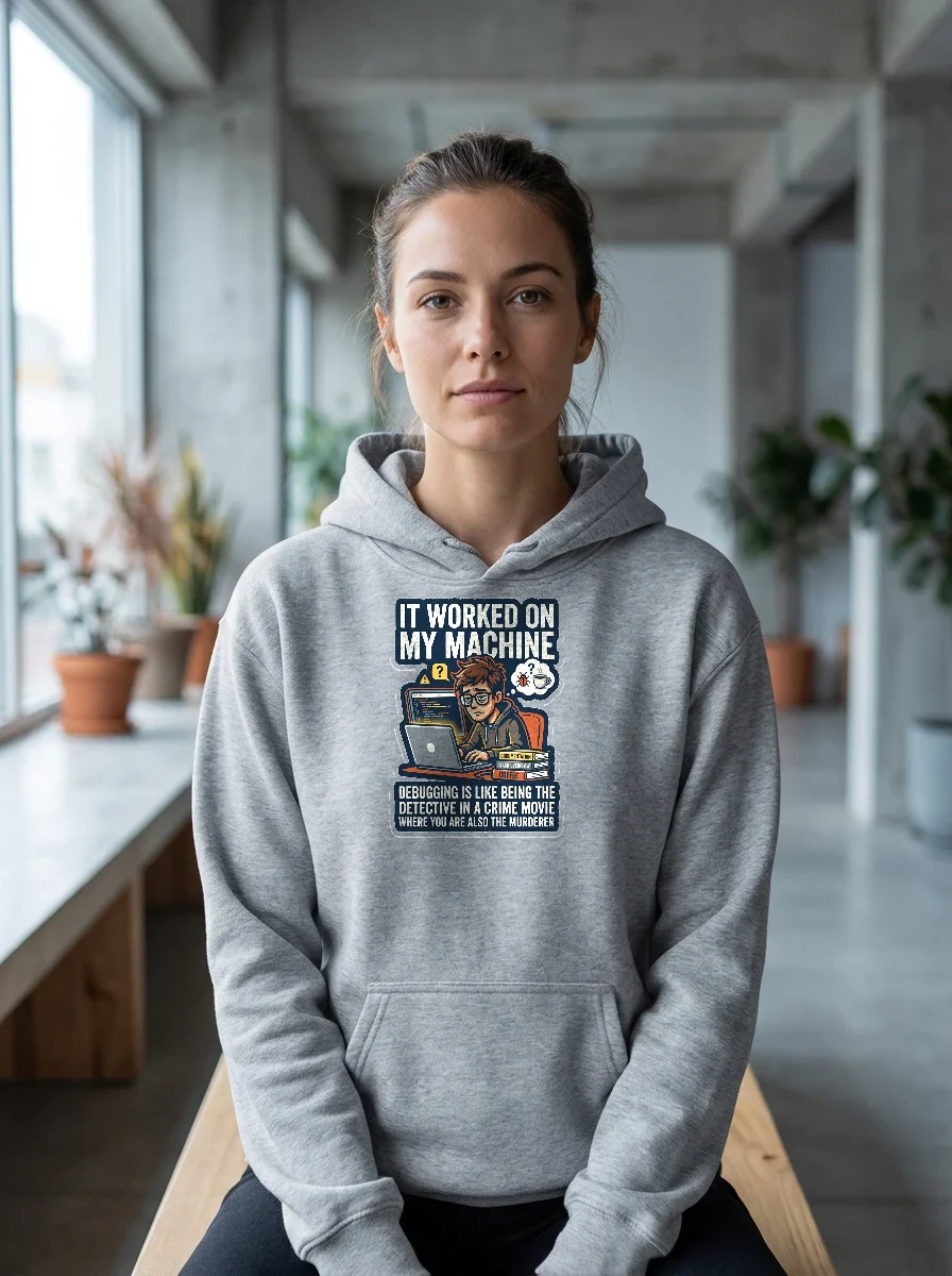 Developer Meme Hoodie, Worn, Athletic Heather