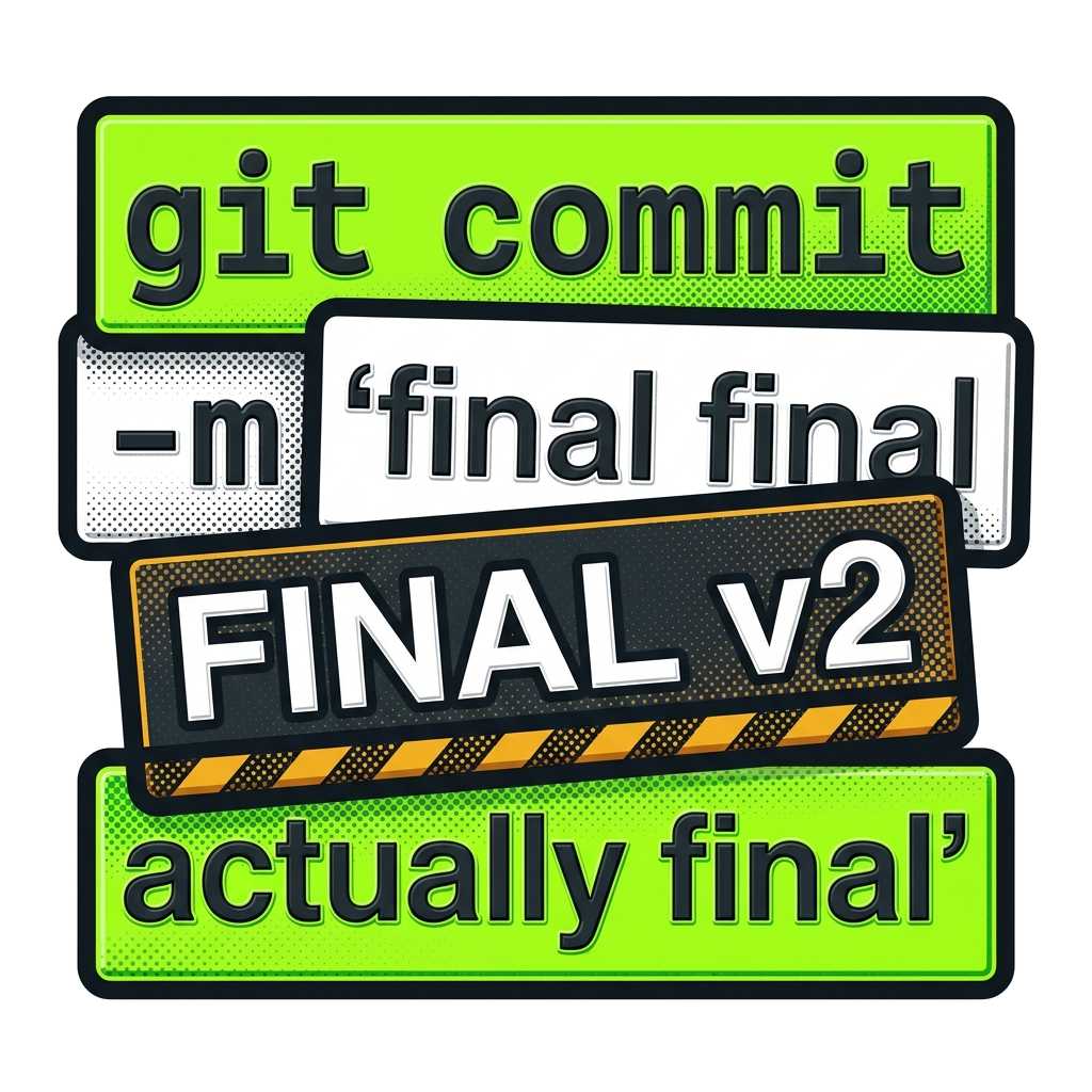 Artwork generated from 'tee that says "git commit -m 'final final FINAL v2 actually final'" on slate grey'