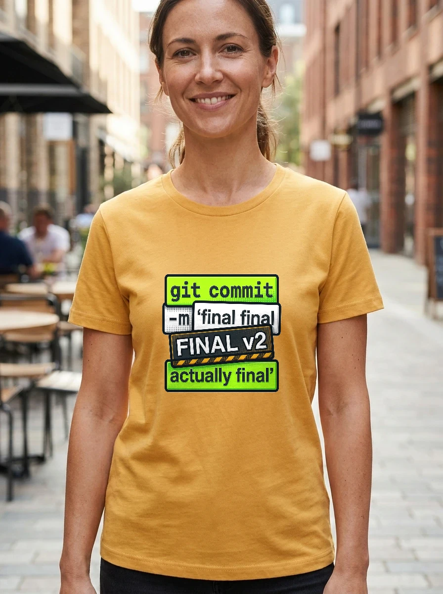 Tee That Says "git Commit -m, Worn, Yellow