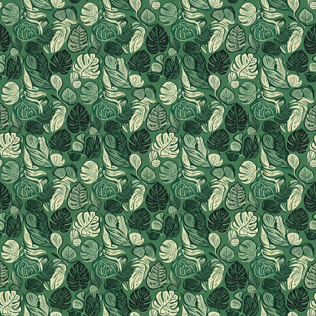 Artwork generated from 'all-over botanical linocut leaves pattern tshirt'