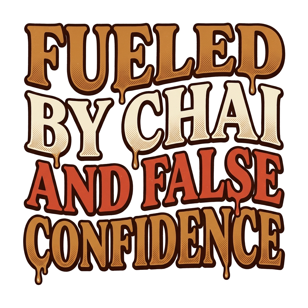 Artwork generated from 'mug that says "fueled by chai and false confidence"'