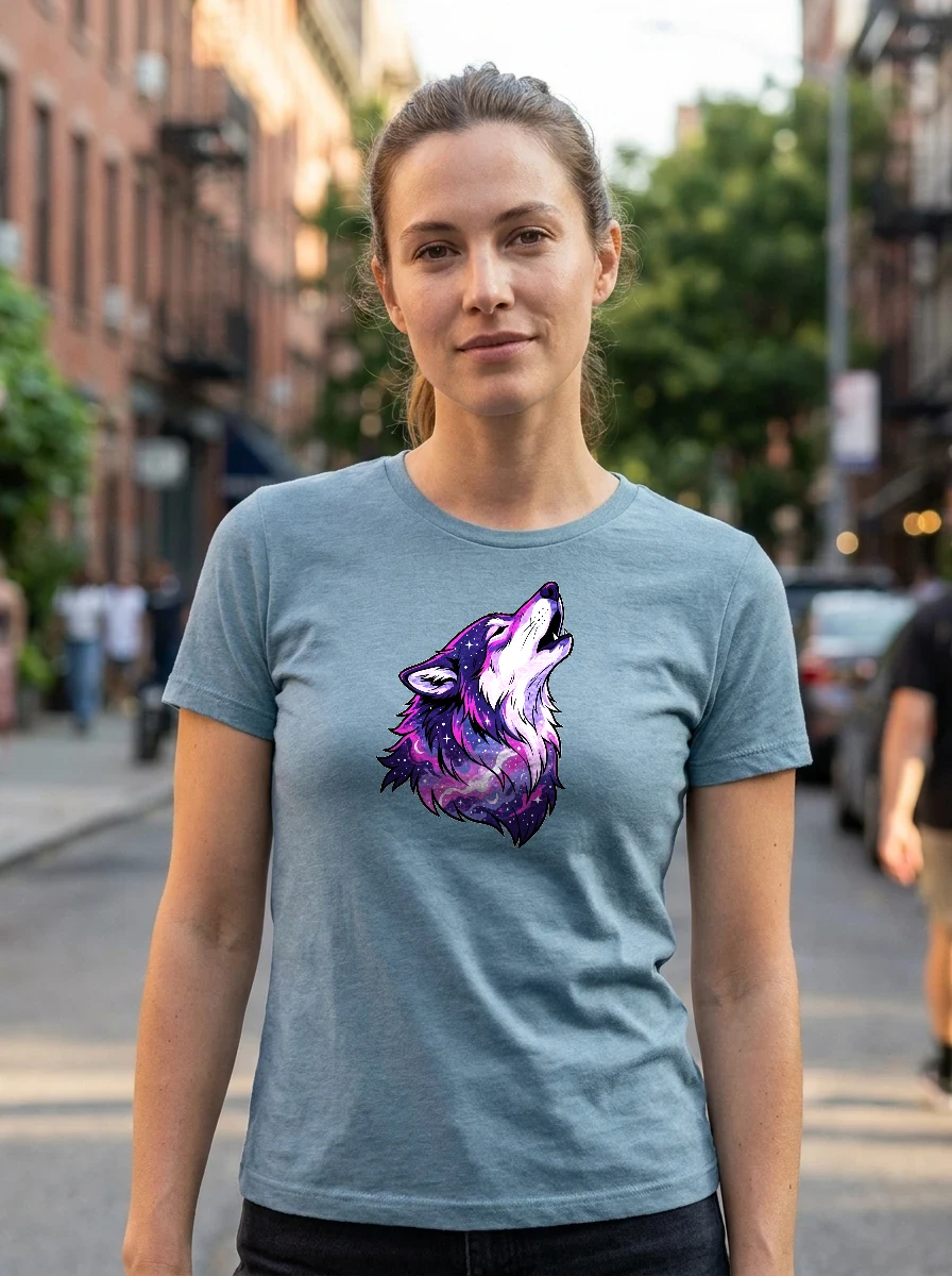 Galaxy Wolf Tee, Worn, Heather Prism Dusty Blue