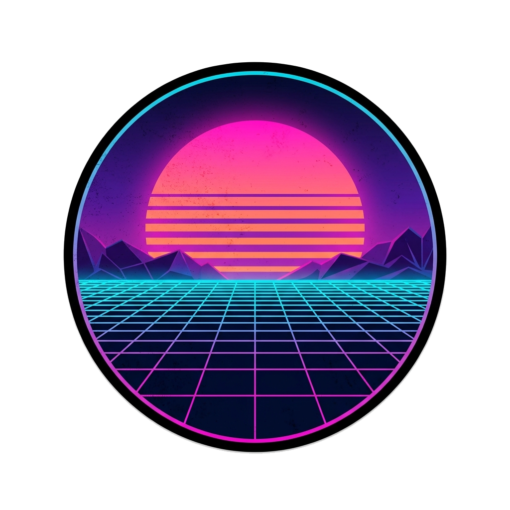 Artwork generated from 'retro 80s synthwave sunset grid t-shirt'