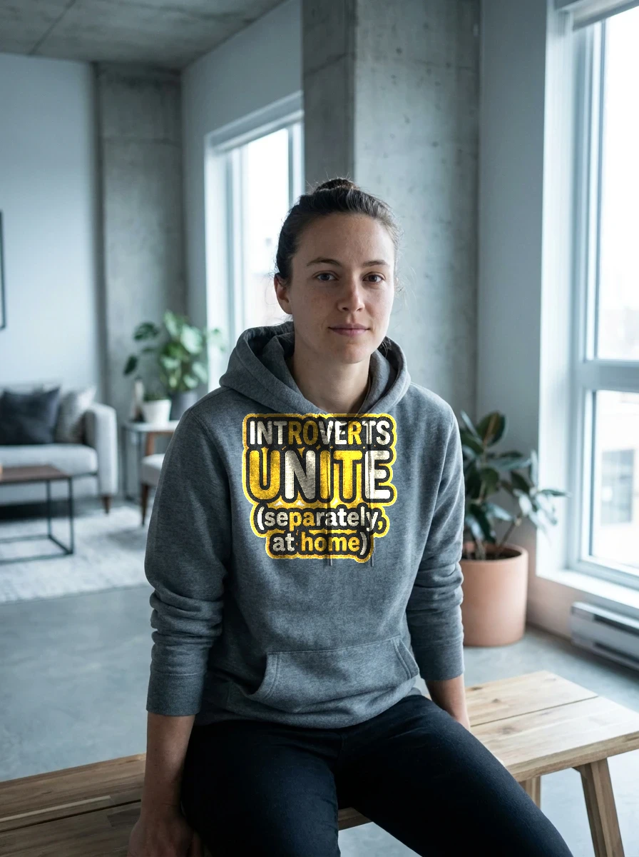 Hoodie That Says "introverts Unite (separately,, Worn, Asphalt