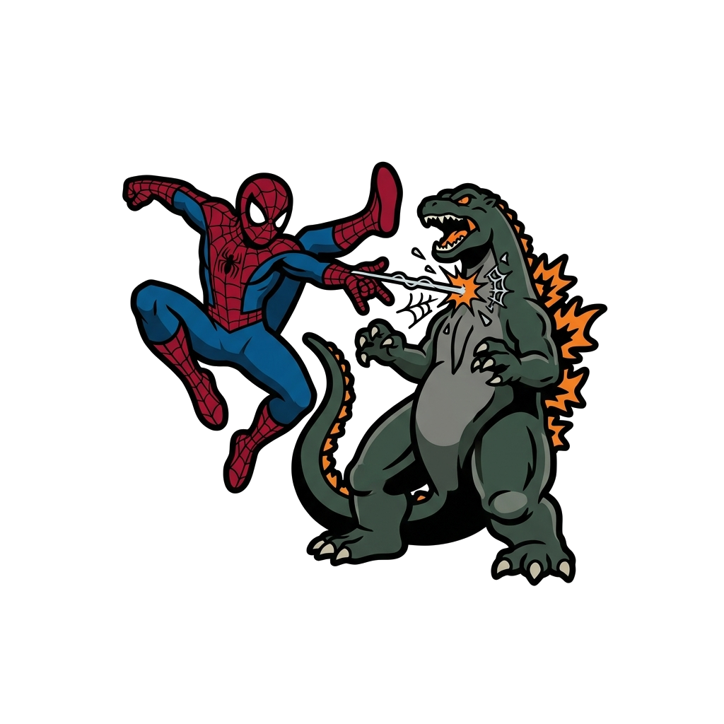 Artwork generated from 'p masked web slinging hero vs godzilla hoodie 791f69cb'