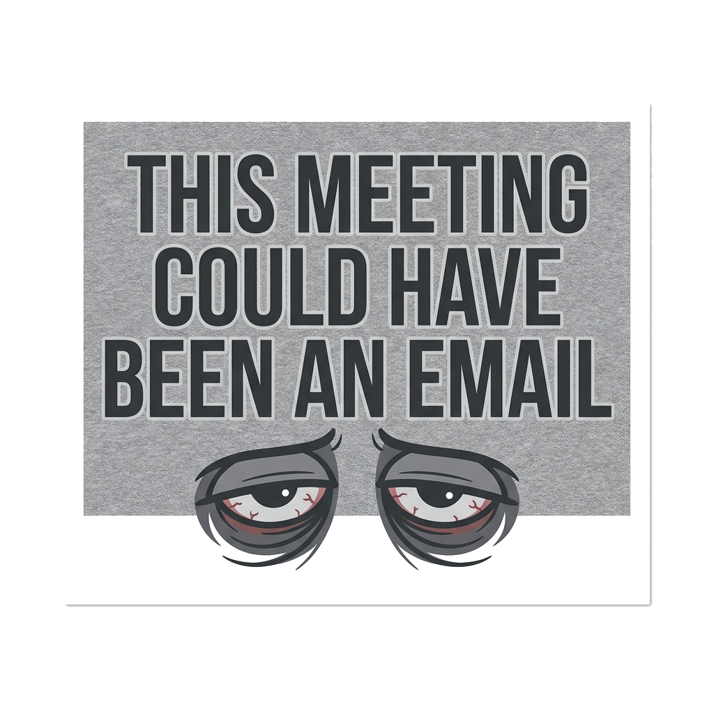 Artwork generated from 'tee that says "this meeting could have been an email" tired eyes on heather grey'