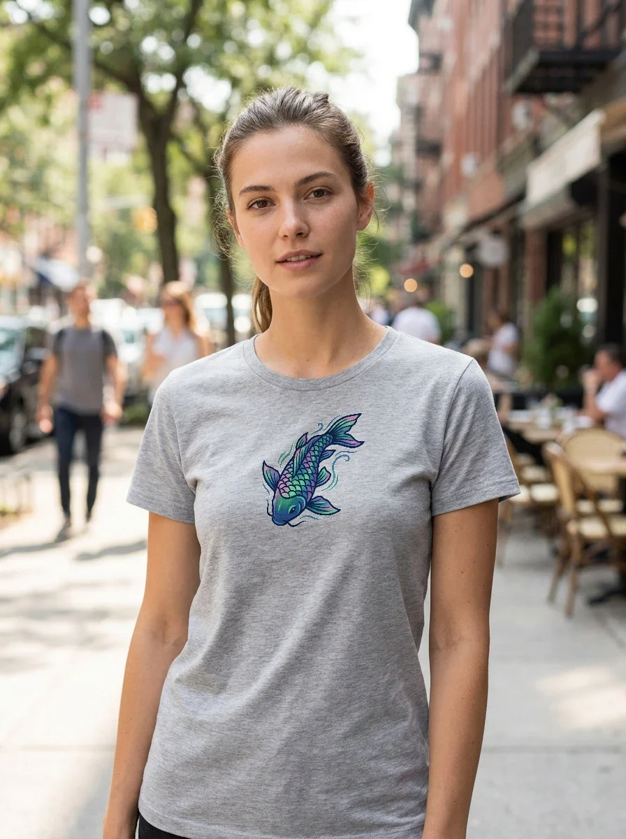 Aurora Koi Swimming Tee, Worn, Ash