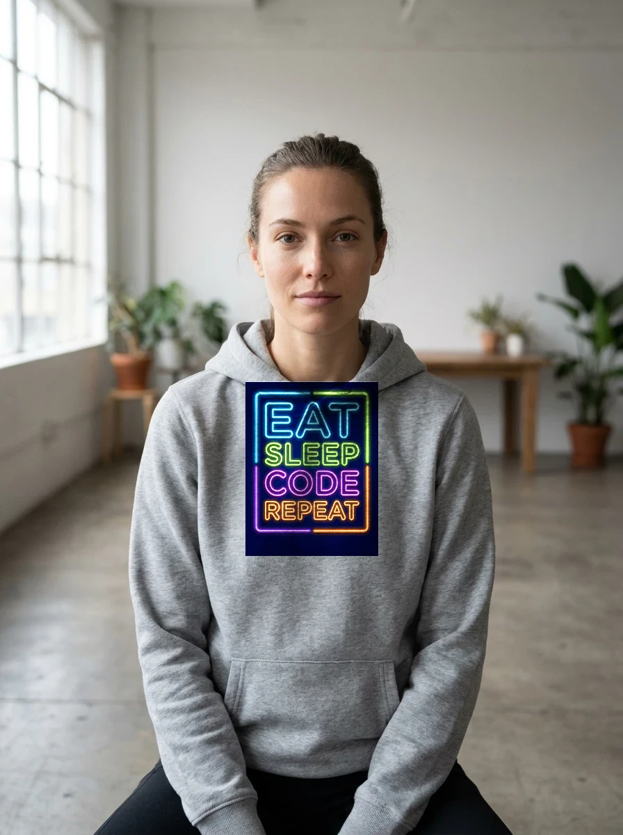 Hoodie That Says "eat Sleep Code, Worn, Athletic Heather