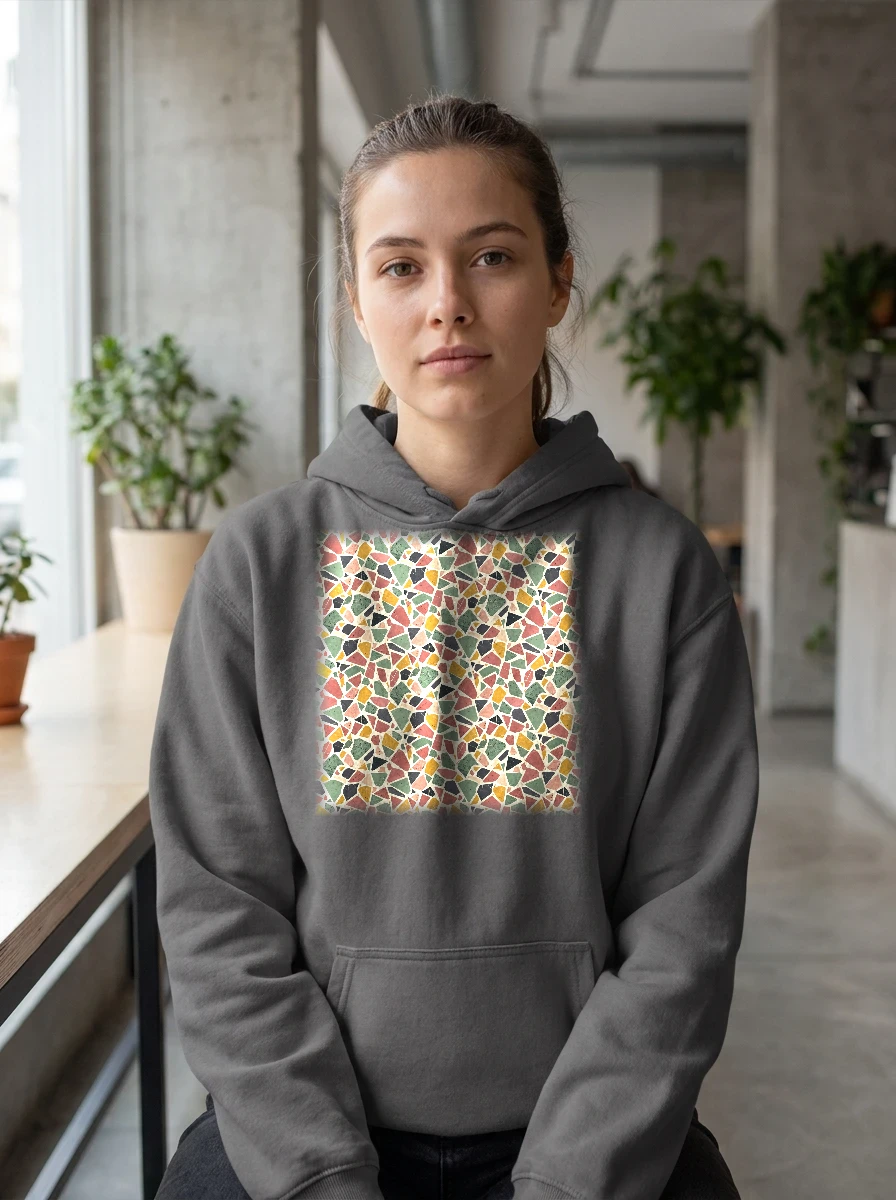 All-over Terrazzo Pattern Hoodie, Worn, All-Over Print