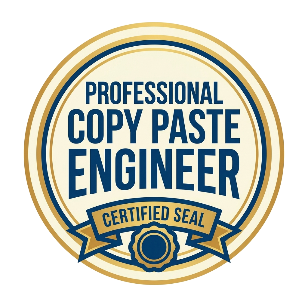 Artwork generated from 'tee that says "professional copy paste engineer" certificate seal on cream'