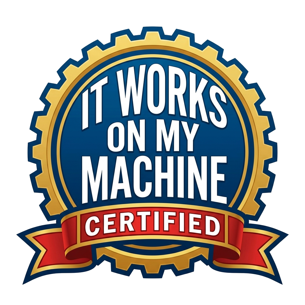 Artwork generated from 'sticker that says "it works on my machine" certified ribbon'