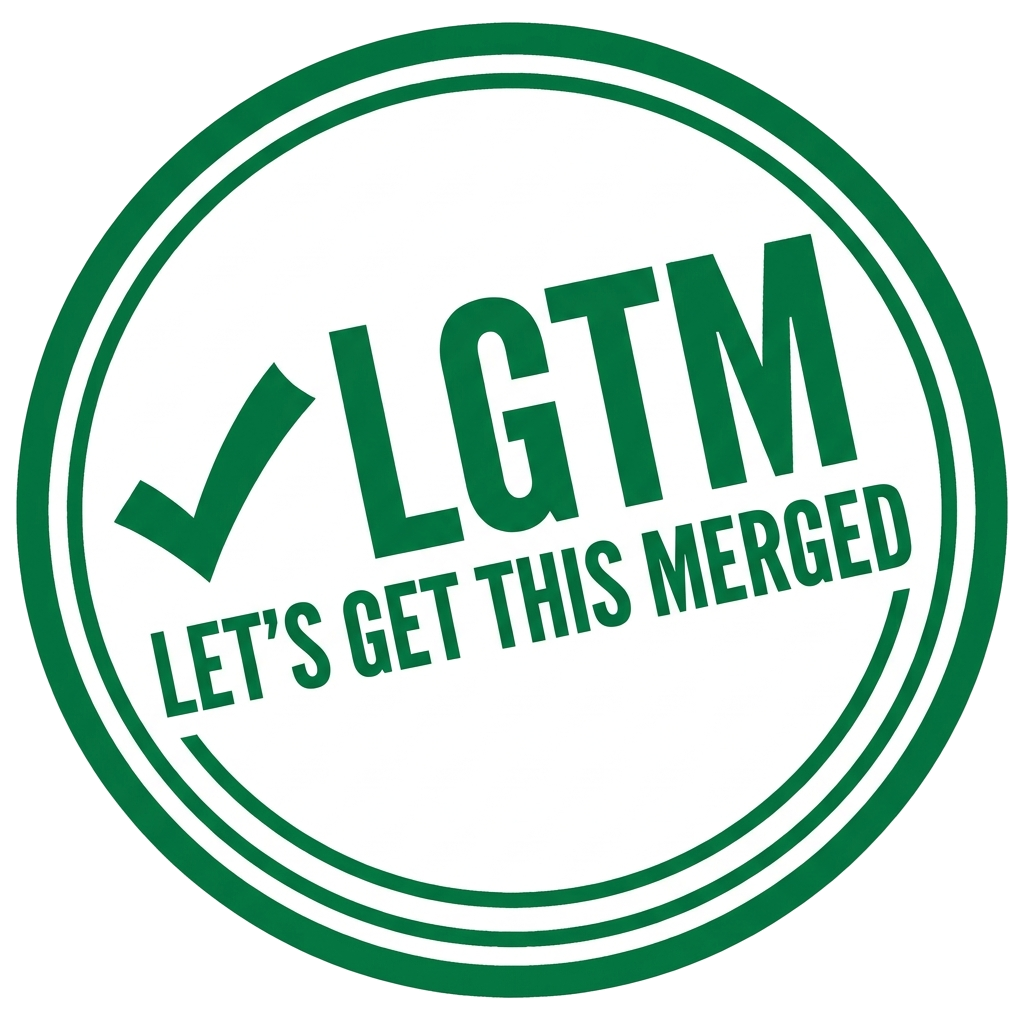 Artwork generated from 'tee that says "LGTM: let's get this merged" approval stamp on emerald green'