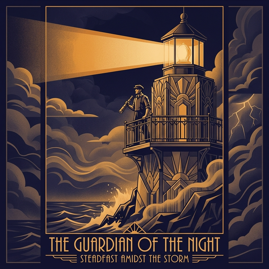Artwork generated from 'midnight lighthouse keeper art deco poster'