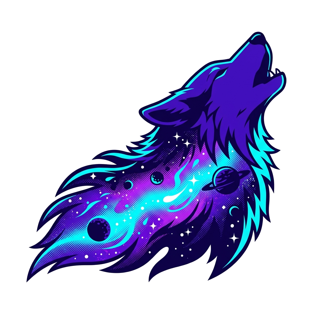 Artwork generated from 'cosmic wolf on the back, hoodie'