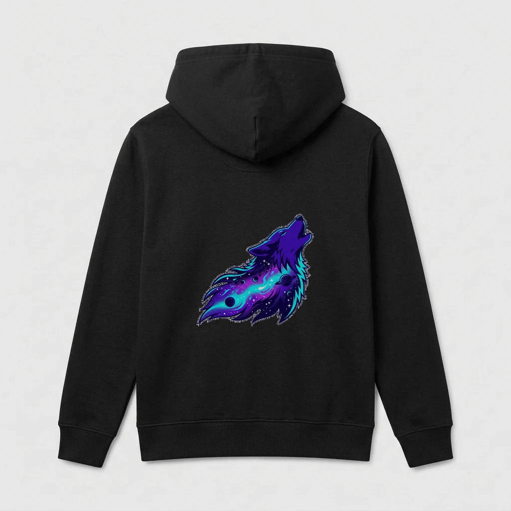 Cosmic Wolf on the Back, Hoodie, Product, Athletic Heather