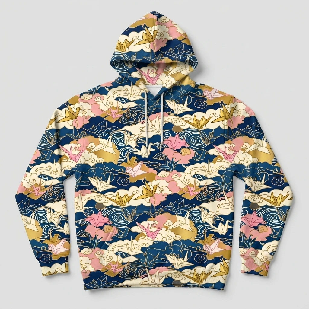 All-over Origami Crane Pattern Hoodie, Product, All-Over Print