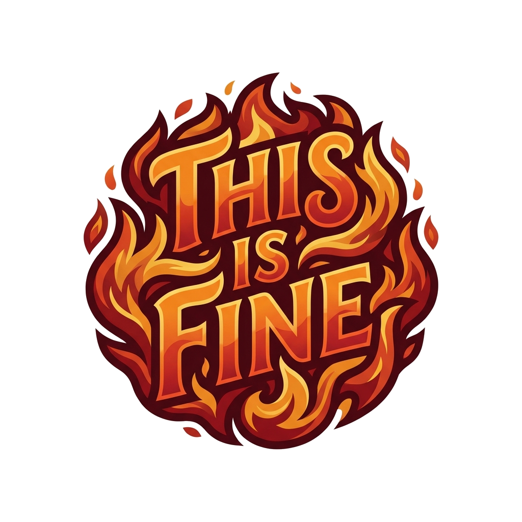 Artwork generated from 'sticker that says "this is fine" surrounded by tiny cozy flames'