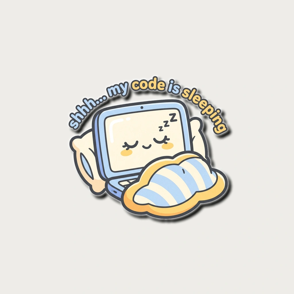 Sticker That Says "Shhh... My Code Is Sleeping", Product, White