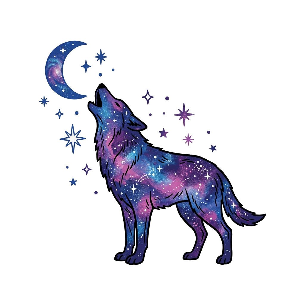 Artwork generated from 'cosmic galaxy wolf howling at the moon hoodie'