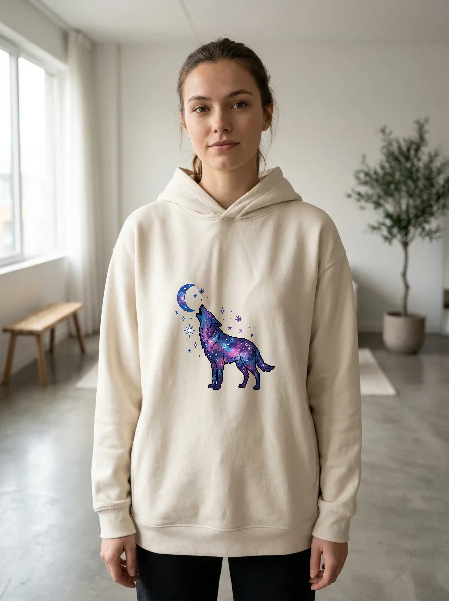 Cosmic Galaxy Wolf Howling, Worn, Athletic Heather