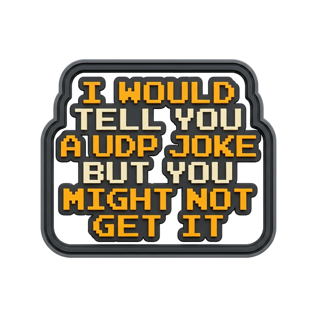 Artwork generated from 'tee that says "i would tell you a UDP joke but you might not get it" on electric blue'